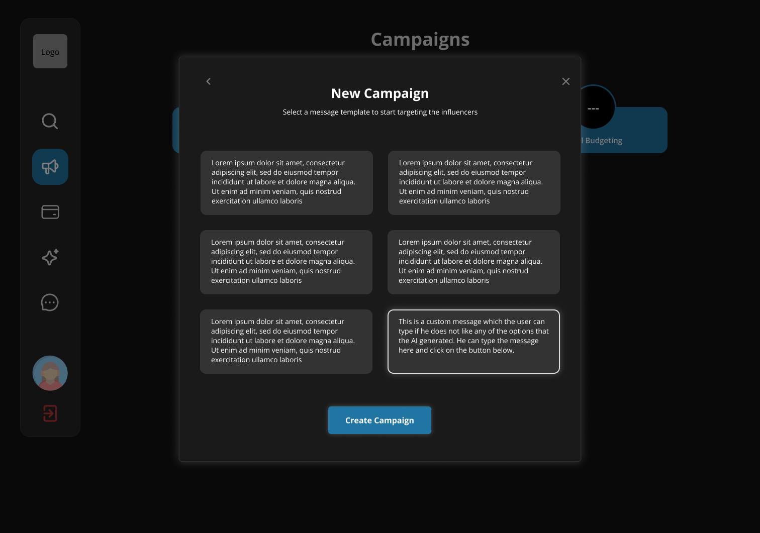 Custom outreach message step in the campaign creation flow